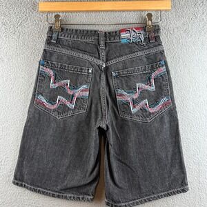 Paco Jeans Boys Size 14 Dark Wash Denim Skater Shorts Embroidered Baggy Grey